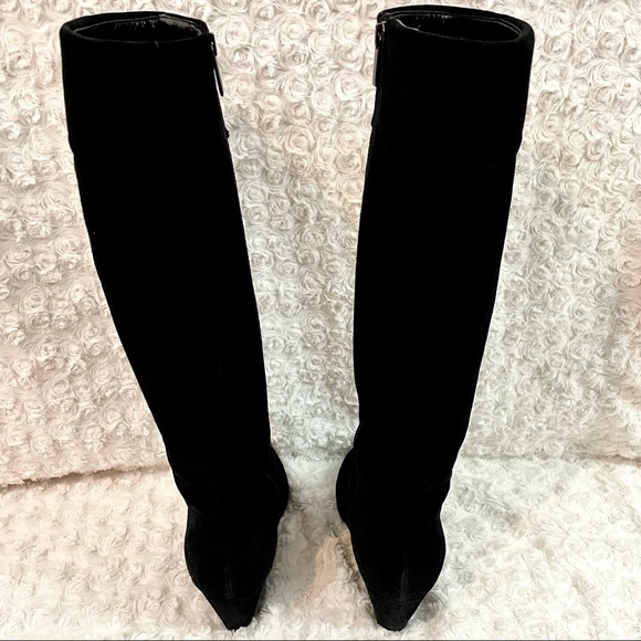 Aquatalia Tall Quilted Black Wedge Heel Boots - Picture 7 of 13